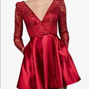 Sherri Hill Red Cocktail Short Dress Long Sleeve NWT
